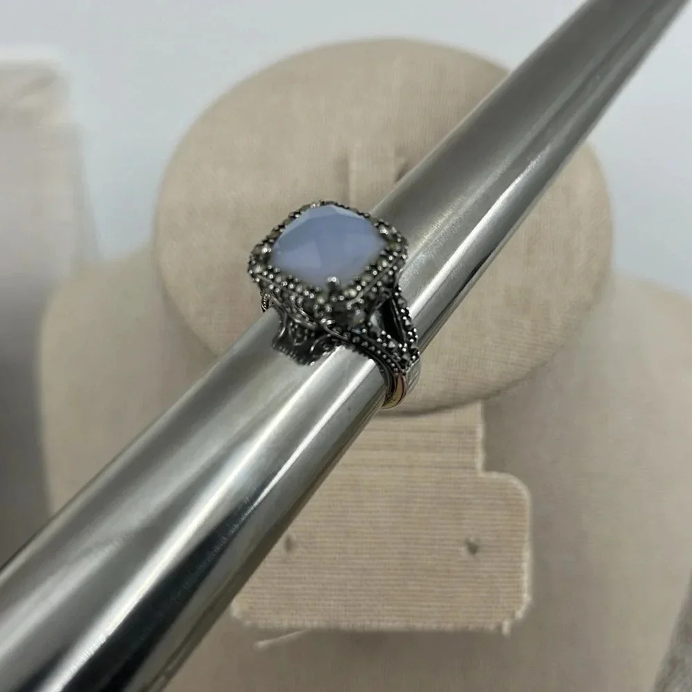 💎 Rare QVC Sterling Silver Gray Chalcedony & Marcasite Ring - Size 7 - Picture 17 of 17